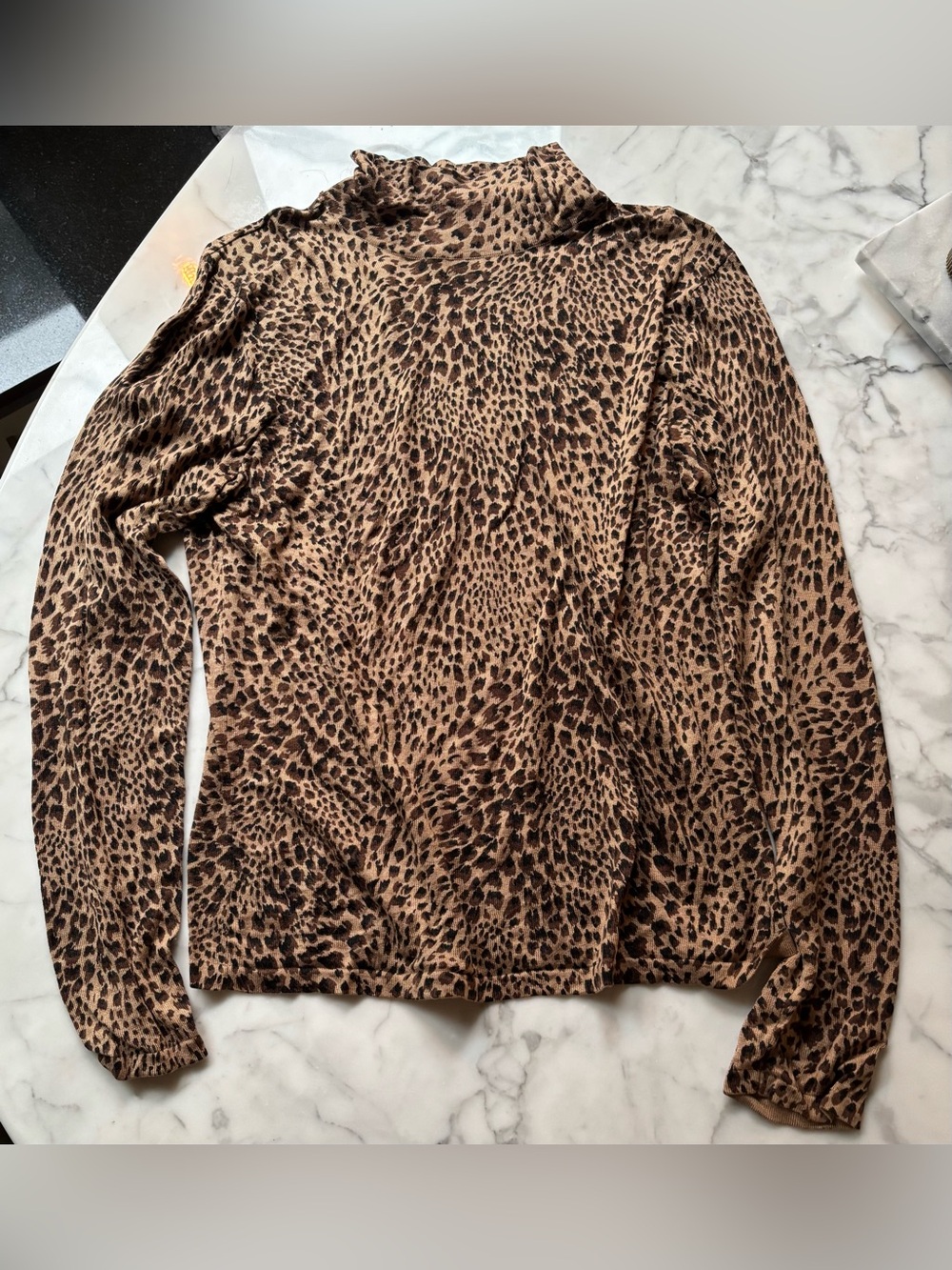 Leopard Print Long Sleeve Turtleneck Top - Brown